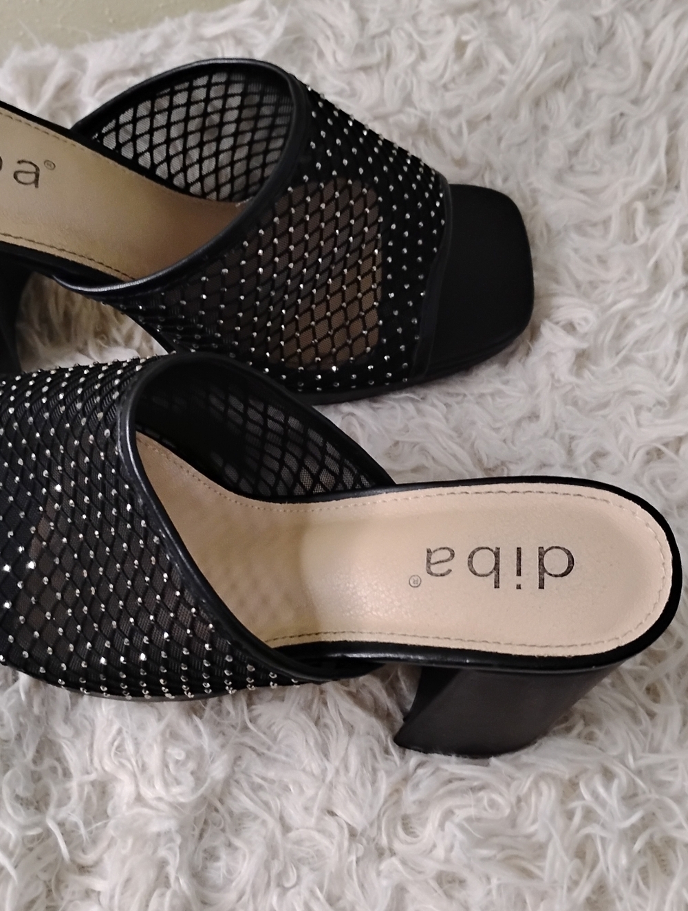 Diba Black Mesh Slide Mules with Rhinestone Grid - Picture 7 of 8
